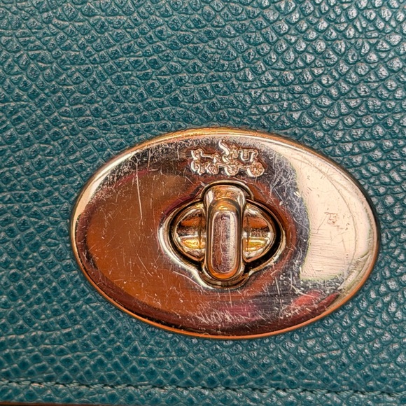 COACH Textured Leather Slim Envelope Wallet w/Pop-Up Pouch: Teal & Purple - Picture 4 of 16